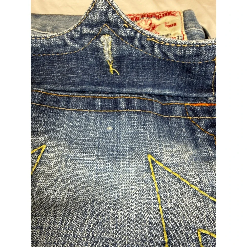 True Religion Billy Bootcut Jeans Mens 36 Blue Made in USA Yellow Stitching